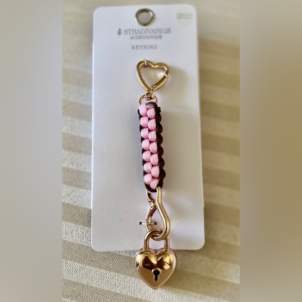 Stradivarius Pink and Brown Heart Keychain/Bag Charm LIMITED EDITION